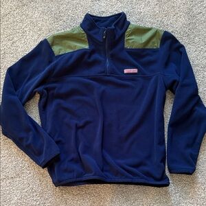 Vineyard Vines Navy and Olive Quarter-Zip Fleece Pullover